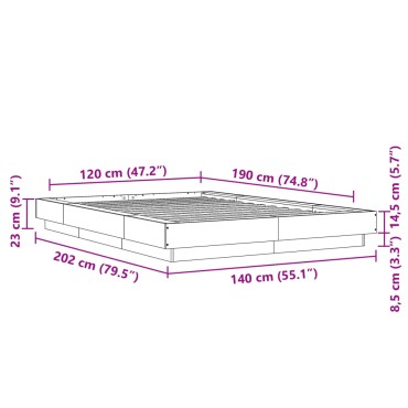vidaXL Πλαίσιο Κρεβατιού Γκρι Σκυροδέματος 120x190 εκ. Επεξεργ. Ξύλο