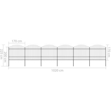 vidaXL Κάγκελα Περίφραξης με Λόγχες Μαύρα (1,5-1,75)x10,2 μ. Ατσάλινα