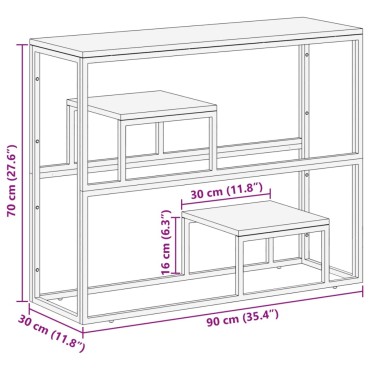 vidaXL Τραπέζι Κονσόλα Ασημί Ανοξείδωτο Ατσάλι & Μασίφ Ανακ. Ξύλο 90x30x70cm 1 τεμ.