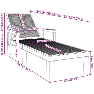 vidaXL Ξαπλώστρα Ρυθμιζόμενη σε 4 Ύψη 155,5x57x28cm Πολυπροπυλένιο 1 τεμ.