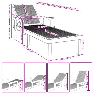 vidaXL Ξαπλώστρα Ρυθμιζόμενη σε 4 Ύψη 155,5x57x28cm Πολυπροπυλένιο 1 τεμ.