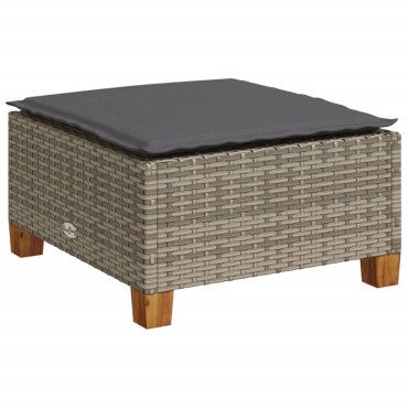vidaXL Υποπόδιο Κήπου Γκρι 63,5x56x32cm Συνθετικό Ρατάν με Μαξιλάρι 1 τεμ.