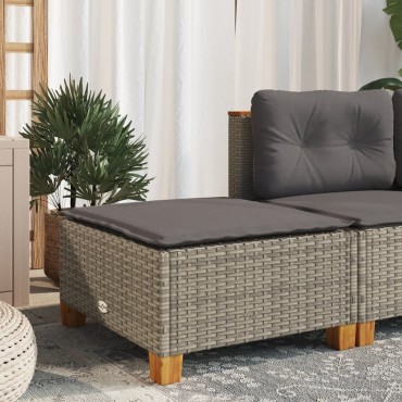 vidaXL Υποπόδιο Κήπου Γκρι 63,5x56x32cm Συνθετικό Ρατάν με Μαξιλάρι 1 τεμ.