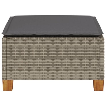 vidaXL Υποπόδιο Κήπου Γκρι 63,5x56x32cm Συνθετικό Ρατάν με Μαξιλάρι 1 τεμ.