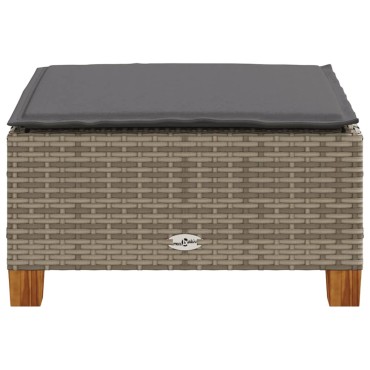vidaXL Υποπόδιο Κήπου Γκρι 63,5x56x32cm Συνθετικό Ρατάν με Μαξιλάρι 1 τεμ.
