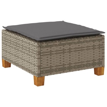vidaXL Υποπόδιο Κήπου Γκρι 63,5x56x32cm Συνθετικό Ρατάν με Μαξιλάρι 1 τεμ.