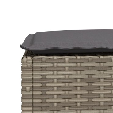 vidaXL Υποπόδιο Κήπου Γκρι 63,5x56x32cm Συνθετικό Ρατάν με Μαξιλάρι 1 τεμ.
