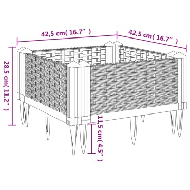 vidaXL Ζαρντινιέρα με Πασσάλους Αν.Γκρι42,5x42,5x28,5εκ Πολυπροπυλένιο