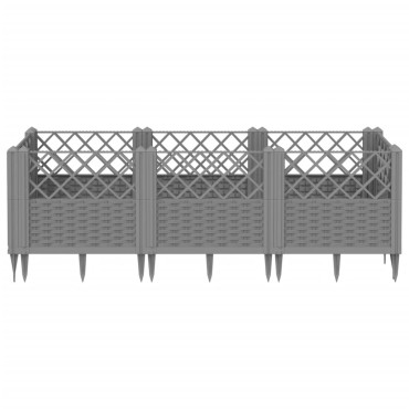vidaXL Ζαρντινιέρα με Πασσάλους Γκρι 123,5x43,5x43,5εκ. Πολυπροπυλένιο