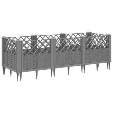 vidaXL Ζαρντινιέρα με Πασσάλους Γκρι 123,5x43,5x43,5εκ. Πολυπροπυλένιο