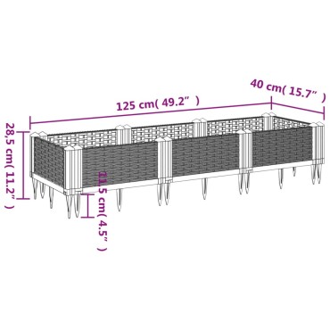 vidaXL Ζαρντινιέρα με Πασσάλους Μαύρη 125x40x28,5 εκ. Πολυπροπυλένιο