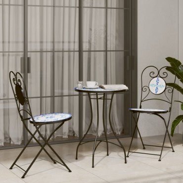 vidaXL Τραπέζι Bistro «Μωσαϊκό» Μπλε/Λευκό 50x70cm Κεραμικό 1 τεμ.