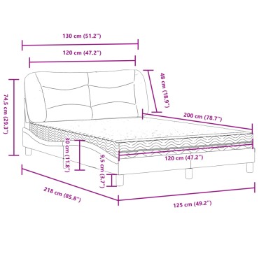 vidaXL Κρεβάτι με Στρώμα Μπλε 120x200 εκ. Υφασμάτινο