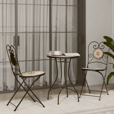 vidaXL Καρέκλες Bistro Πτυσσόμενες 2 τεμ. Τερακότα/Λευκές Κεραμικές 38x45,5x89,5cm