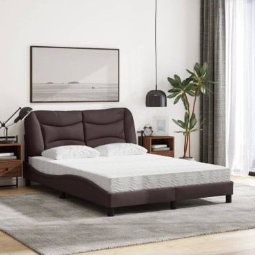 vidaXL Κρεβάτι με Στρώμα Σκούρο Καφέ 140x200 εκ Υφασμάτινο