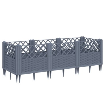 vidaXL Ζαρντινιέρα με Πασσάλους Μπλε Γκρι 123,5x43,5x43,5εκ. Πολυπροπυλένιο