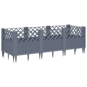 vidaXL Ζαρντινιέρα με Πασσάλους Μπλε Γκρι 123,5x43,5x43,5εκ. Πολυπροπυλένιο