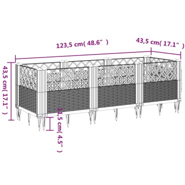 vidaXL Ζαρντινιέρα με Πασσάλους Μπλε Γκρι 123,5x43,5x43,5εκ. Πολυπροπυλένιο