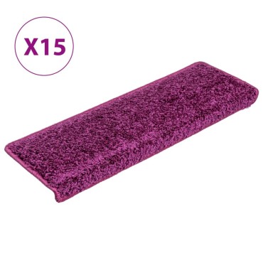 vidaXL Πατάκια Σκάλας Μοκέτα 15 τεμ. Βιολετί 65x21x4 εκ.