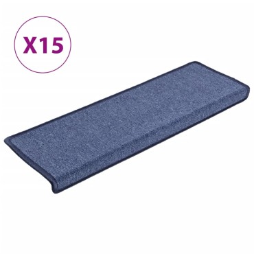 vidaXL Πατάκια Σκάλας Μοκέτα 15 τεμ. Μπλε 65x21x4 εκ.