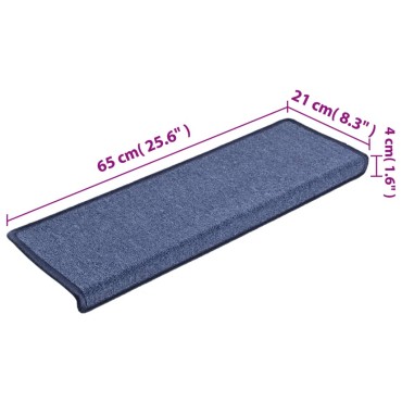 vidaXL Πατάκια Σκάλας Μοκέτα 15 τεμ. Μπλε 65x21x4 εκ.