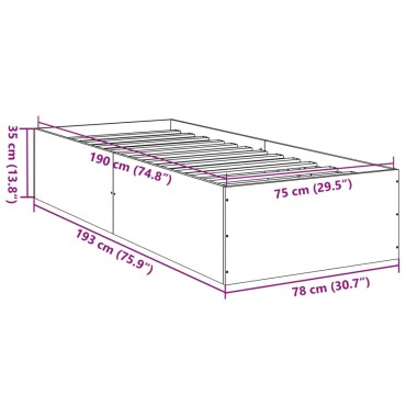 vidaXL Πλαίσιο Κρεβατιού Γκρι Σκυροδέματος 75 x 190 εκ. Επεξεργ. Ξύλο