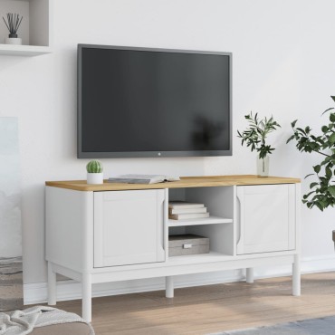 vidaXL Έπιπλο Τηλεόρασης FLORO Λευκό 114x43x55cm από Μασίφ Ξύλο Πεύκου