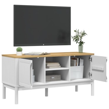 vidaXL Έπιπλο Τηλεόρασης FLORO Λευκό 114x43x55cm από Μασίφ Ξύλο Πεύκου