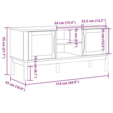 vidaXL Έπιπλο Τηλεόρασης FLORO Λευκό 114x43x55cm από Μασίφ Ξύλο Πεύκου