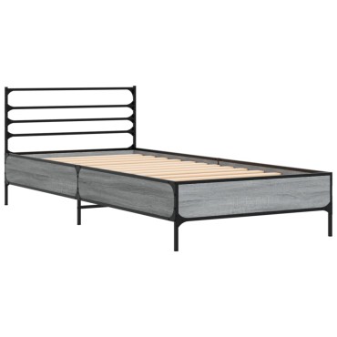 vidaXL Πλαίσιο Κρεβατιού Γκρι Sonoma 75x190 εκ. Επεξ. Ξύλο & Μέταλλο