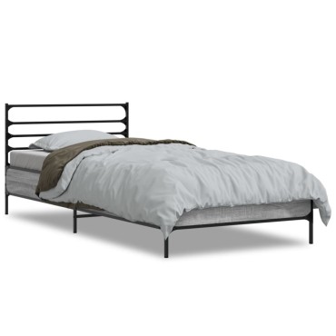 vidaXL Πλαίσιο Κρεβατιού Γκρι Sonoma 75x190 εκ. Επεξ. Ξύλο & Μέταλλο