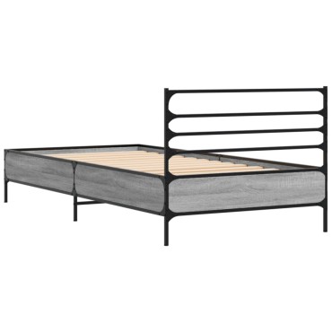 vidaXL Πλαίσιο Κρεβατιού Γκρι Sonoma 75x190 εκ. Επεξ. Ξύλο & Μέταλλο