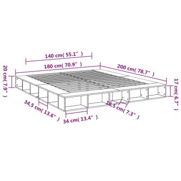 vidaXL Πλαίσιο Κρεβατιού Sonoma Δρυς 180x200 εκ. Επεξεργασμένο Ξύλο