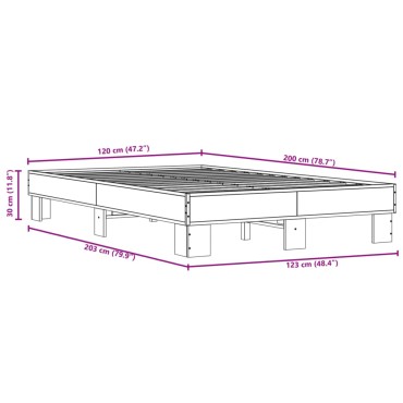 vidaXL Πλαίσιο Κρεβατιού Γκρι Sonoma 120x200 εκ. Επεξ. Ξύλο & Μέταλλο