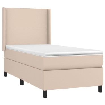 vidaXL Κρεβάτι Boxspring Στρώμα&LED Καπουτσίνο 90x190 εκ. Συνθ. Δέρμα
