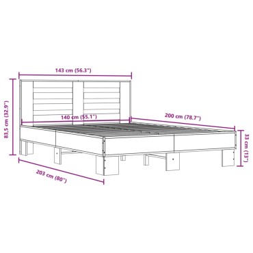vidaXL Πλαίσιο Κρεβατιού Μαύρο 140x200 εκ. Επεξεργ. Ξύλο και Μέταλλο