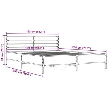 vidaXL Πλαίσιο Κρεβατιού Sonoma Δρυς 160x200 εκ. Επεξ. Ξύλο & Μέταλλο