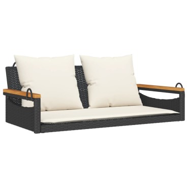 vidaXL Παγκάκι Κούνια Γκρι 109x62x40cm Συνθετικό Ρατάν με Μαξιλάρια 1 τεμ.