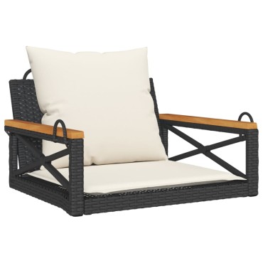 vidaXL Παγκάκι Κούνια Γκρι 63x62x40cm Συνθετικό Ρατάν με Μαξιλάρια 1 τεμ.
