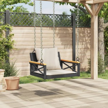 vidaXL Παγκάκι Κούνια Γκρι 63x62x40cm Συνθετικό Ρατάν με Μαξιλάρια 1 τεμ.