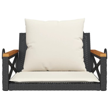 vidaXL Παγκάκι Κούνια Γκρι 63x62x40cm Συνθετικό Ρατάν με Μαξιλάρια 1 τεμ.