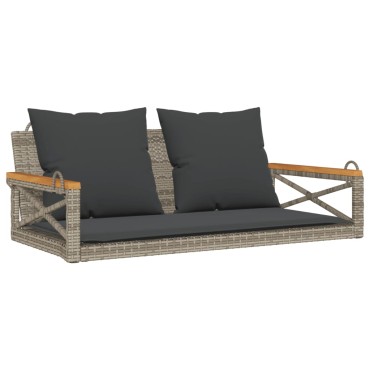 vidaXL Παγκάκι Κουνιστό Γκρι 109x62x40cm Συνθετικό Ρατάν με Μαξιλάρια 1 τεμ.