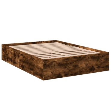 vidaXL Πλαίσιο Κρεβατιού Καπνιστή Δρυς 135x190 εκ. Επεξεργασμένο Ξύλο
