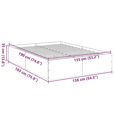 vidaXL Πλαίσιο Κρεβατιού Καπνιστή Δρυς 135x190 εκ. Επεξεργασμένο Ξύλο