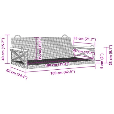 vidaXL Παγκάκι Κούνια Μπεζ 109x62x40cm από Συνθετικό Ρατάν 1 τεμ.
