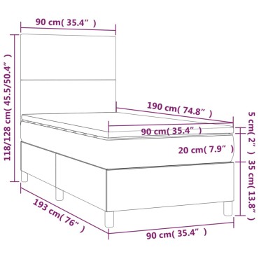 vidaXL Κρεβάτι Boxspring Στρώμα&LED Καπουτσίνο 90x190 εκ. Συνθ. Δέρμα