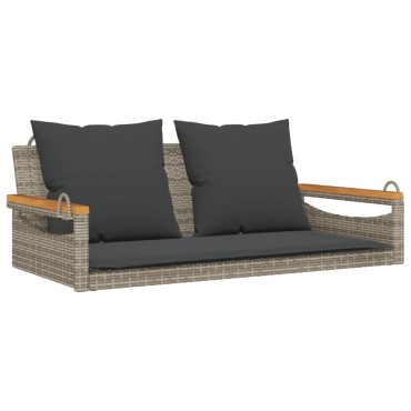 vidaXL Παγκάκι Κουνιστό Γκρι 109x62x40cm Συνθετικό Ρατάν με Μαξιλάρια 1 τεμ.