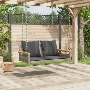 vidaXL Παγκάκι Κουνιστό Γκρι 109x62x40cm Συνθετικό Ρατάν με Μαξιλάρια 1 τεμ.