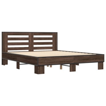 vidaXL Πλαίσιο Κρεβατιού Καφέ Δρυς 150x200cm Επεξ. Ξύλο & Μέταλλο 1 τεμ. - Διπλό