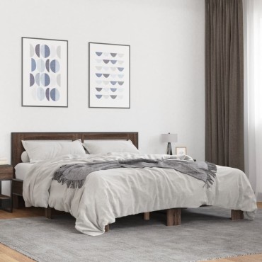 vidaXL Πλαίσιο Κρεβατιού Καφέ Δρυς 150x200cm Επεξ. Ξύλο & Μέταλλο 1 τεμ. - Διπλό